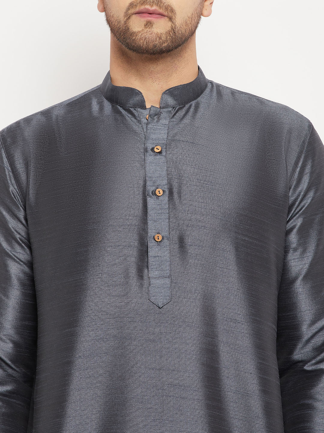 VM BY VASTRAMAY Men's Grey Cotton Silk Blend Kurta