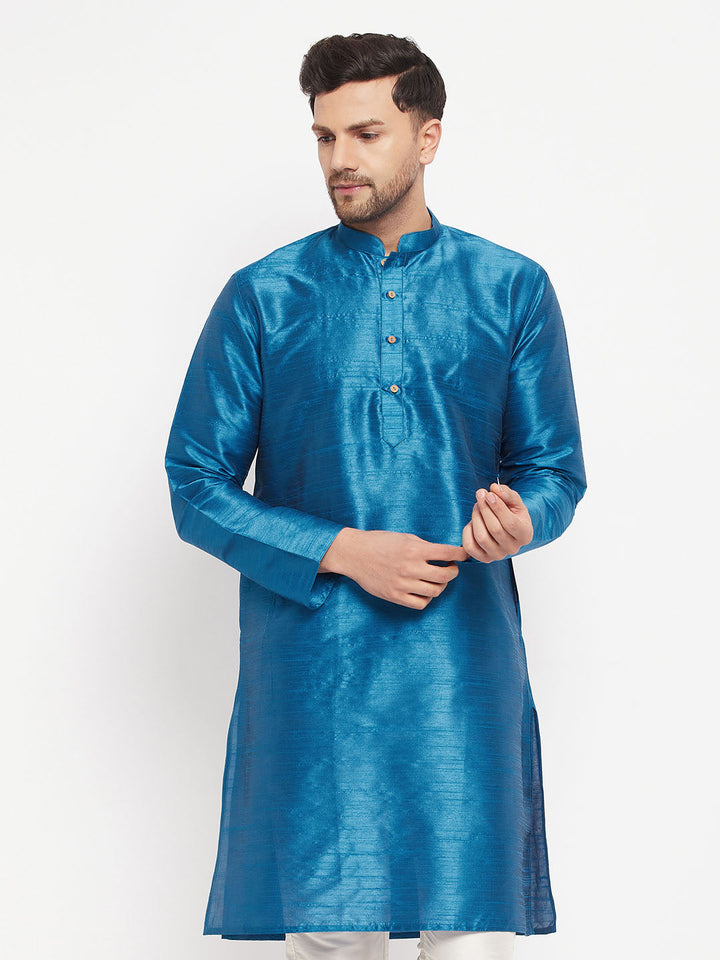 VM BY VASTRAMAY Men's Dark Green Cotton Silk Blend Kurta