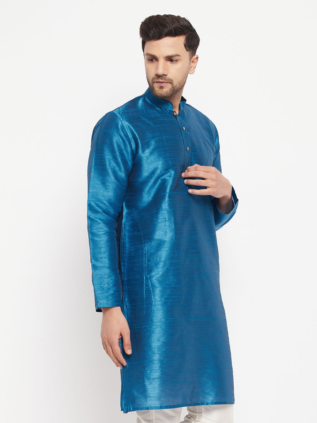 VM BY VASTRAMAY Men's Dark Green Cotton Silk Blend Kurta