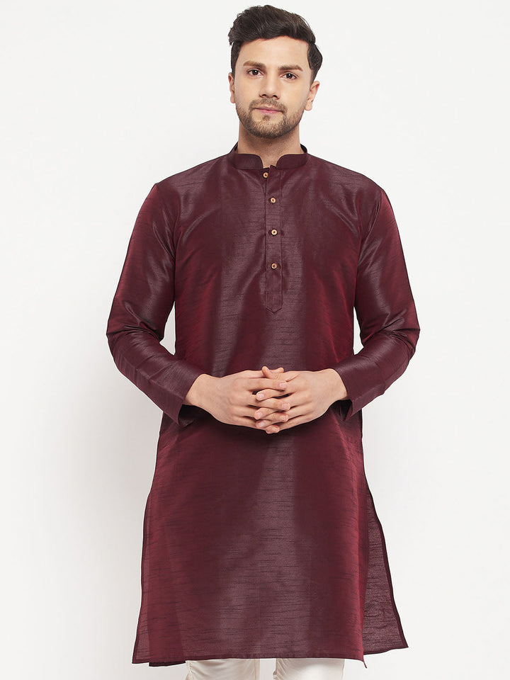 VM BY VASTRAMAY Men's Burgundy Silk Blend Kurta