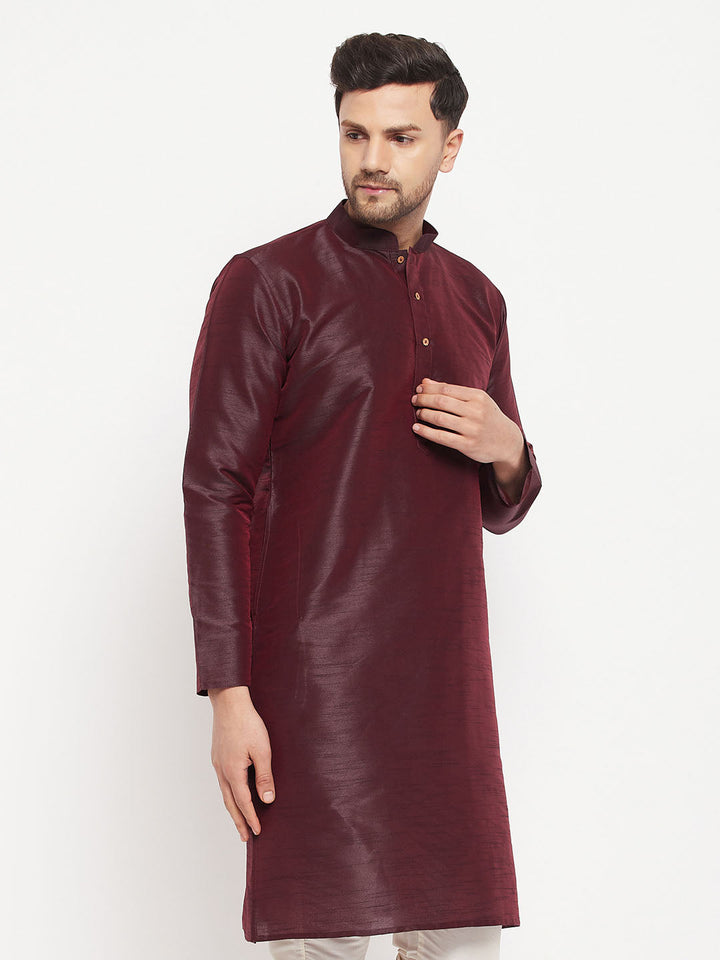 VM BY VASTRAMAY Men's Burgundy Silk Blend Kurta