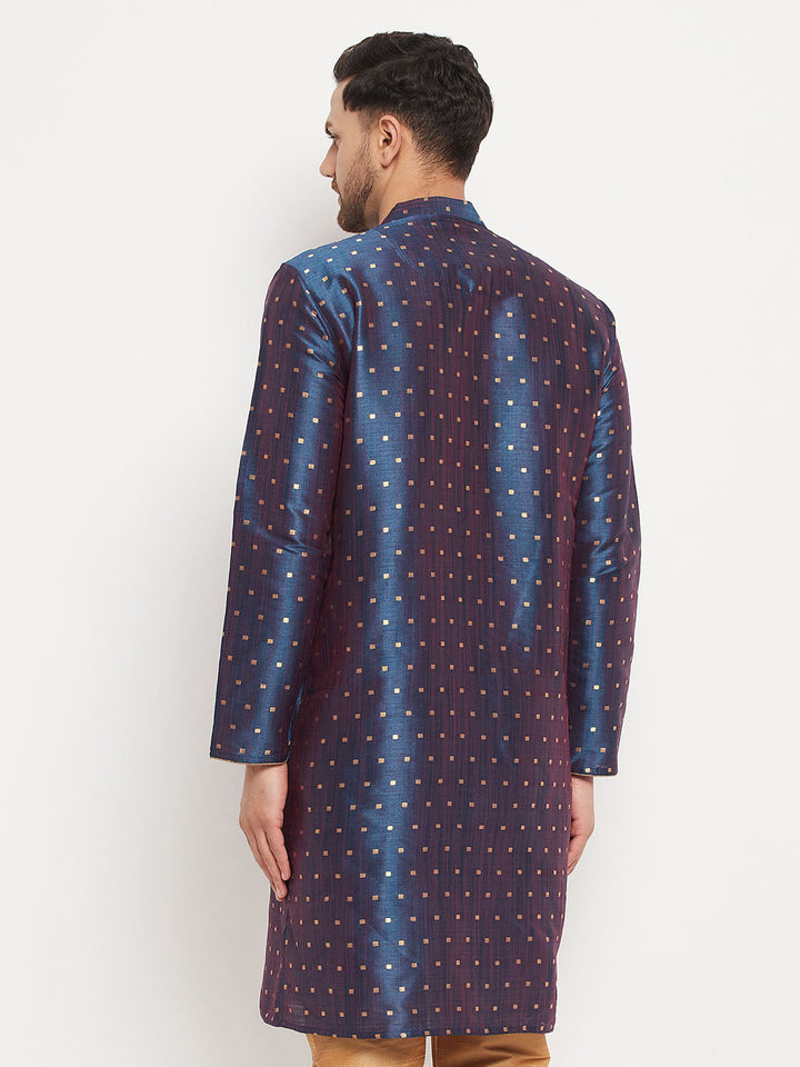 VM By VASTRAMAY Men's Blue Zari Weaved Kurta