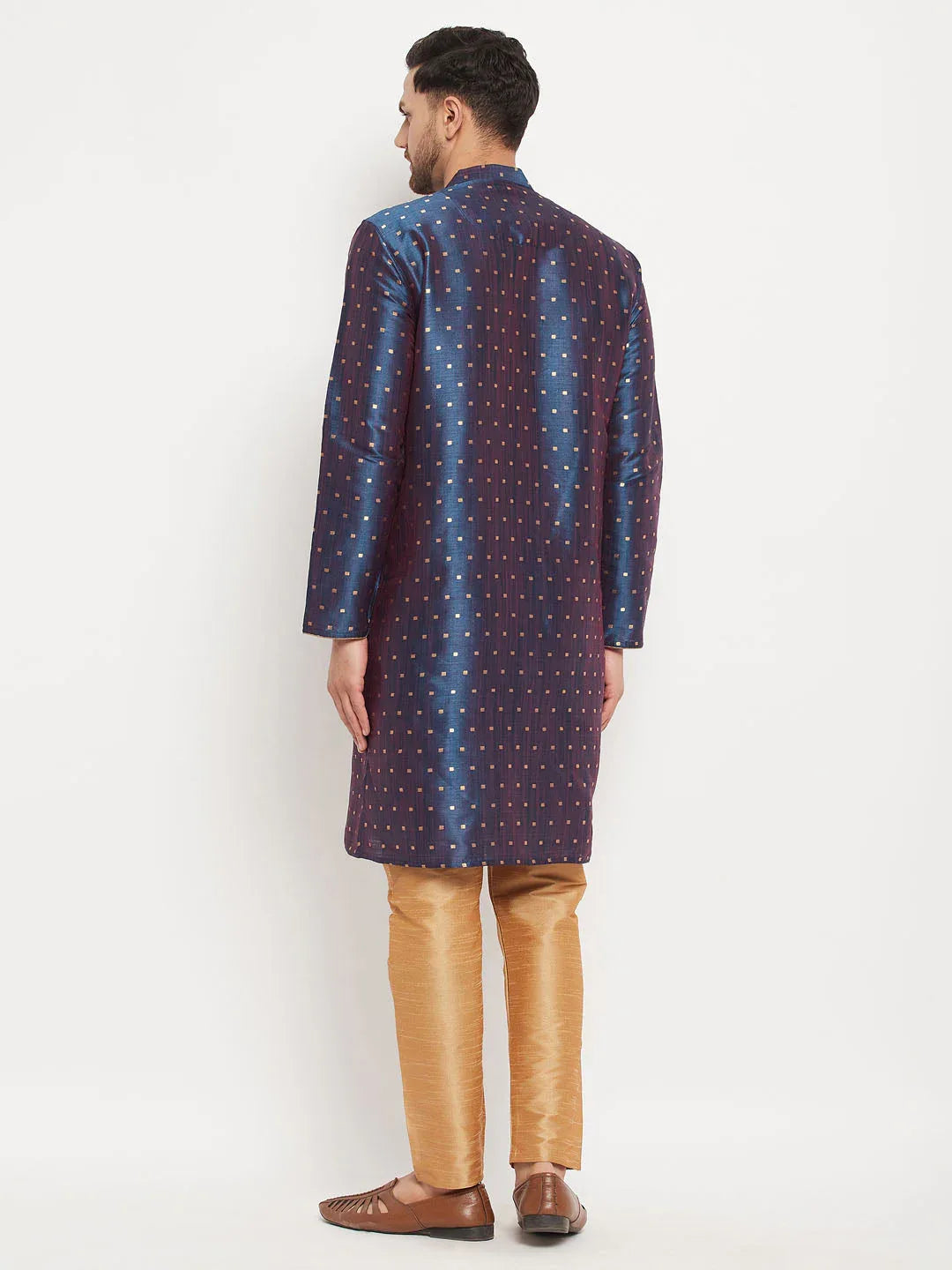 Men's Navy Blue Zari Weaved Kurta And Pant Set