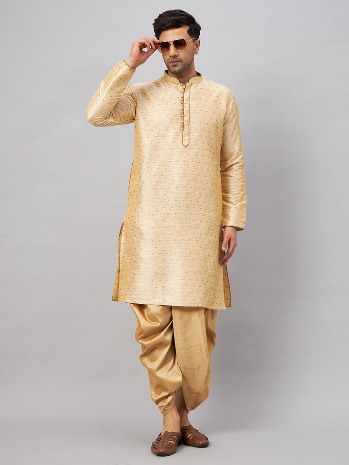 VM BY Men's Gold Zari Weaved Kurta Dhoti Set, traditional Indian attire for special occasions