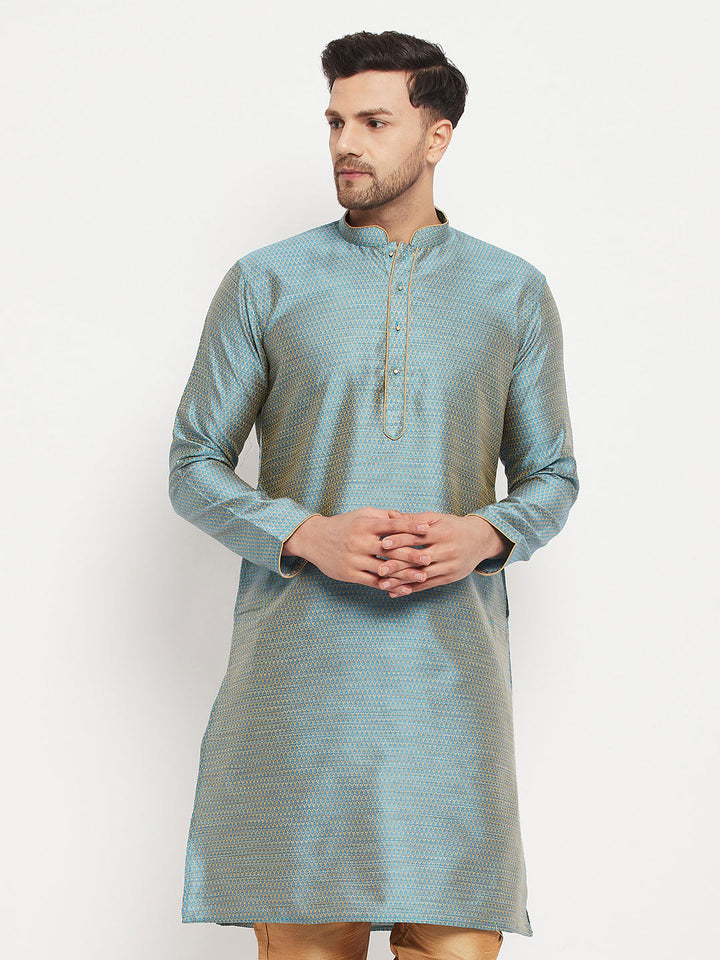 VM By VASTRAMAY Men's Aqua Blue Silk Blend Kurta