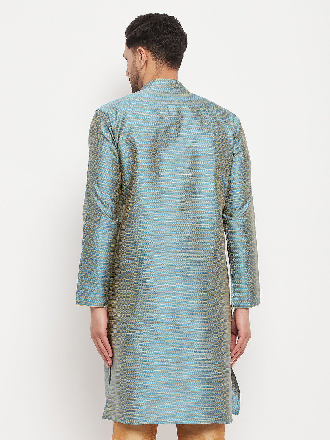 VM By VASTRAMAY Men's Aqua Blue Silk Blend Kurta