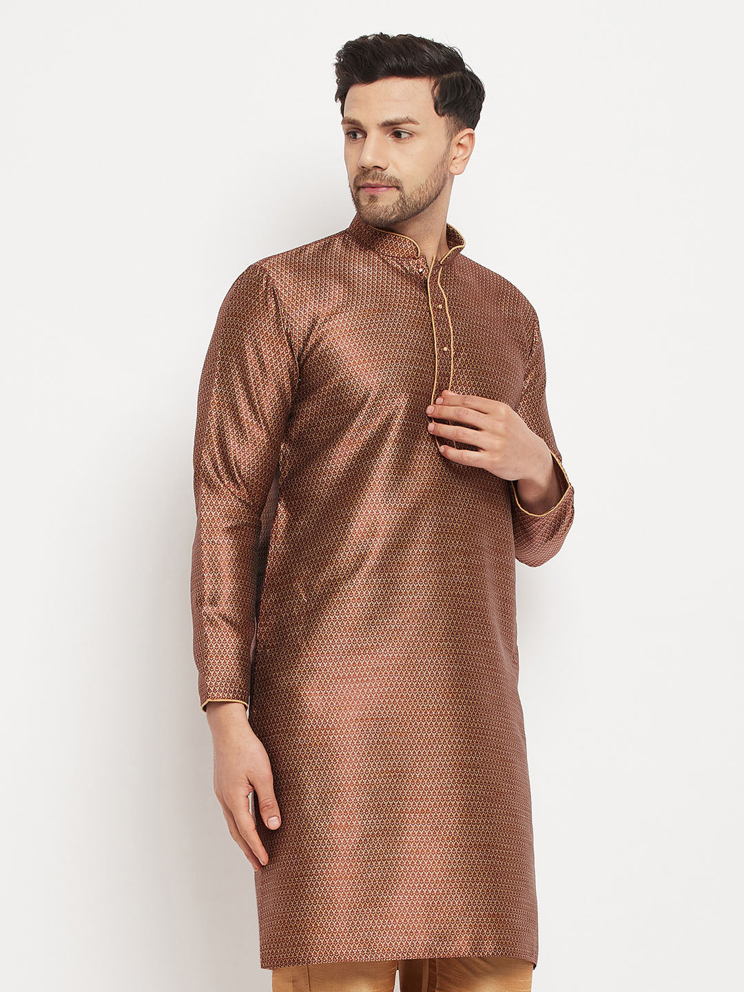 VASTRAMAY Men's Maroon Silk Blend Kurta