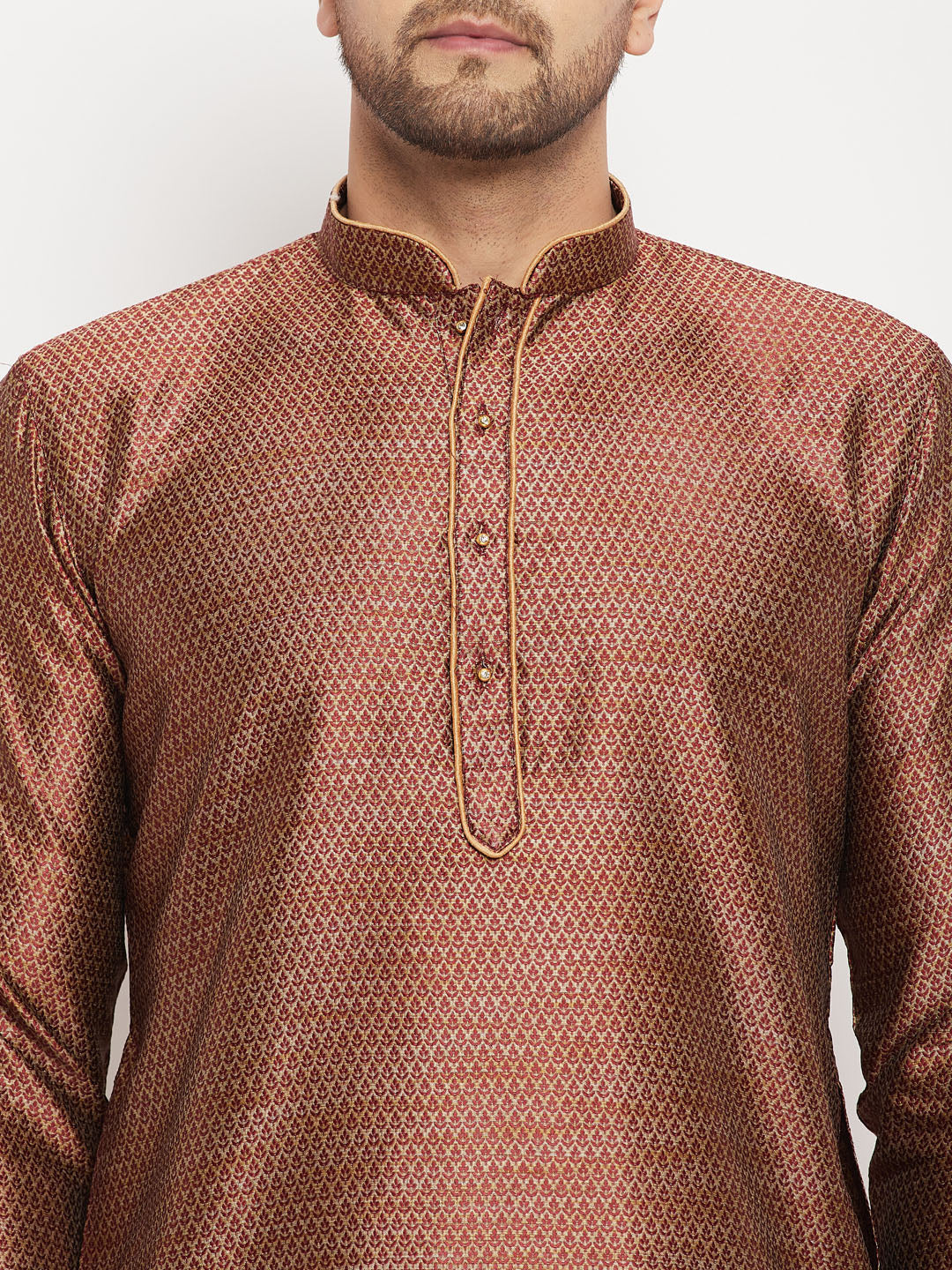 VASTRAMAY Men's Maroon Silk Blend Kurta