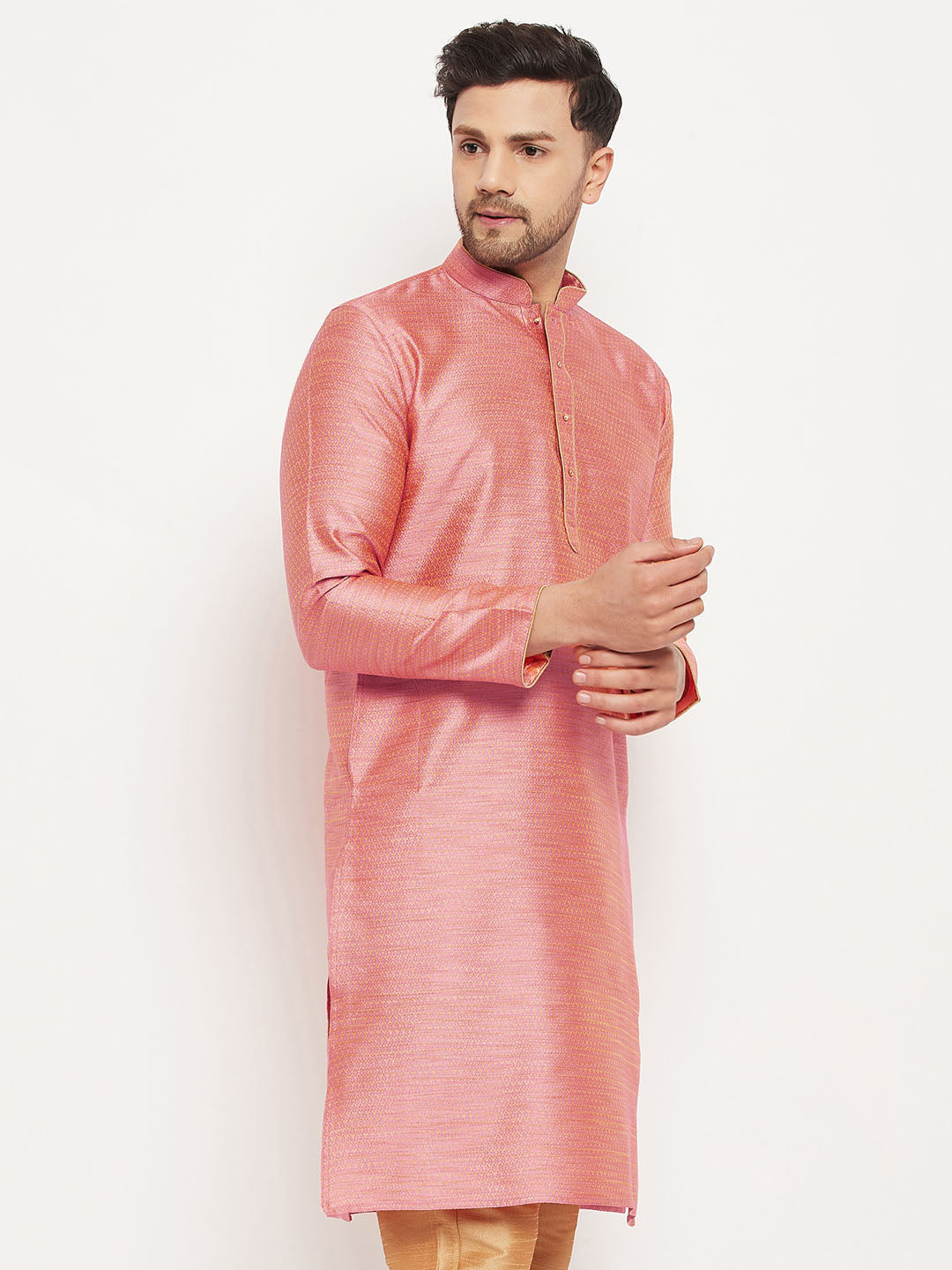 VASTRAMAY Men's Pink Silk Blend Kurta