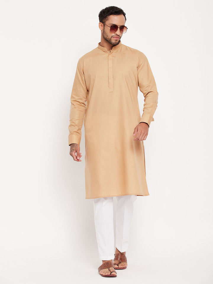 VM BY VASTRAMAY Men's Brown Cotton Blend Kurta