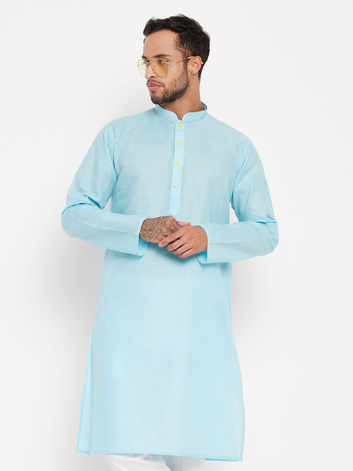 VM BY VASTRAMAY Men's Aqua Cotton Kurta