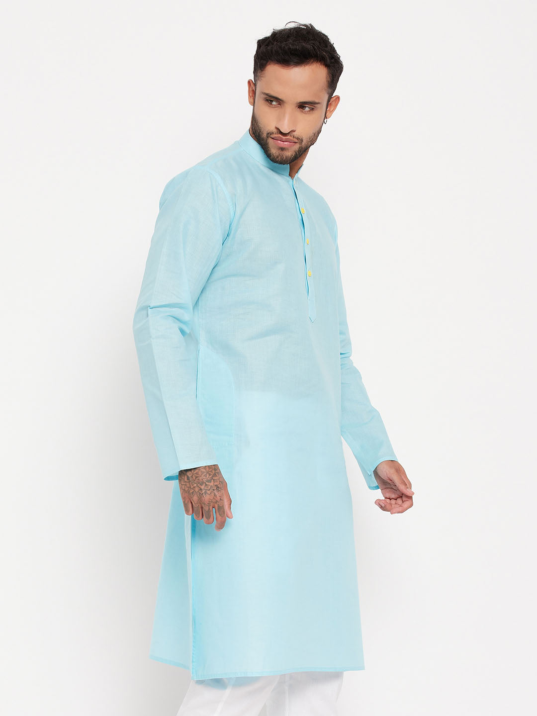 VM BY VASTRAMAY Men's Aqua Cotton Kurta