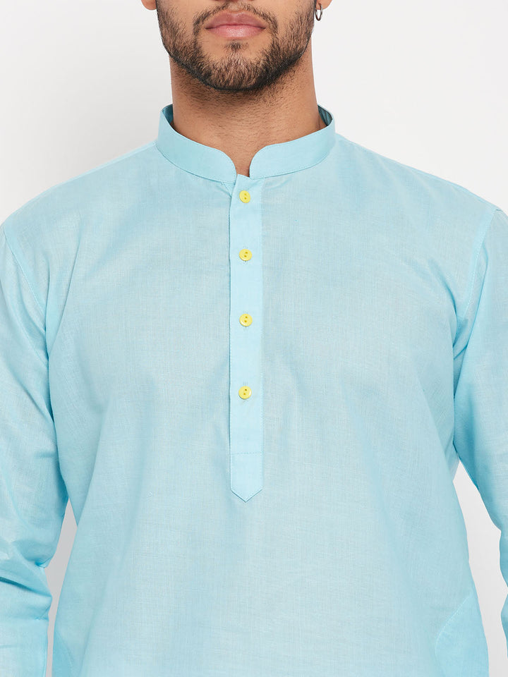 VM BY VASTRAMAY Men's Aqua Cotton Kurta