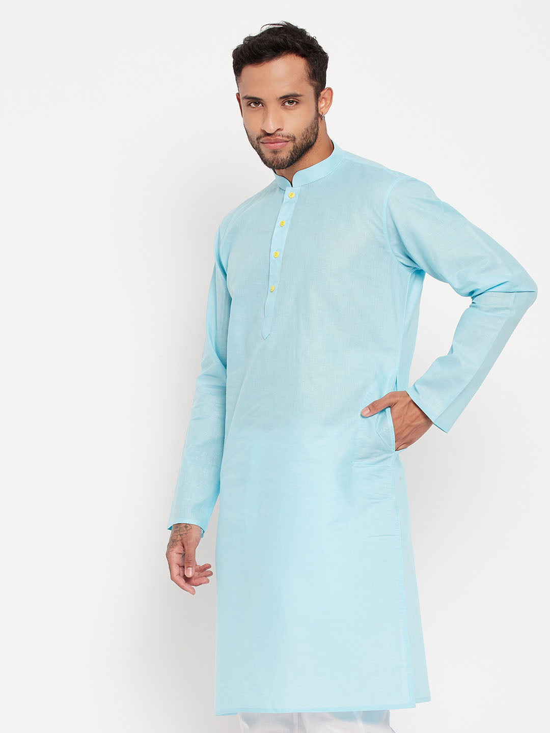 VM BY VASTRAMAY Men's Aqua Cotton Kurta