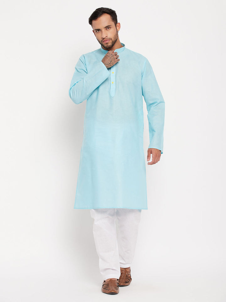 VM BY VASTRAMAY Men's Aqua Cotton Kurta