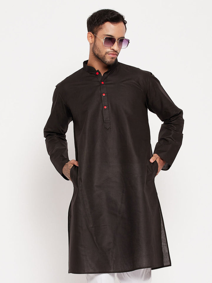 VM BY VASTRAMAY Men's Black Cotton Kurta