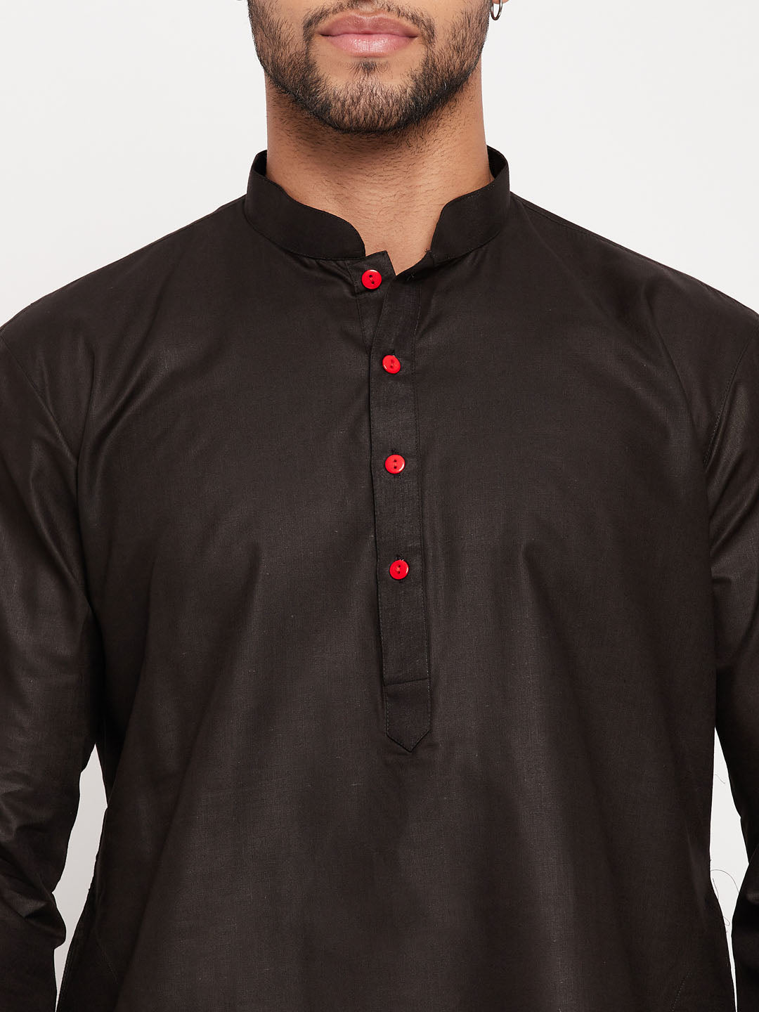 VM BY VASTRAMAY Men's Black Cotton Kurta