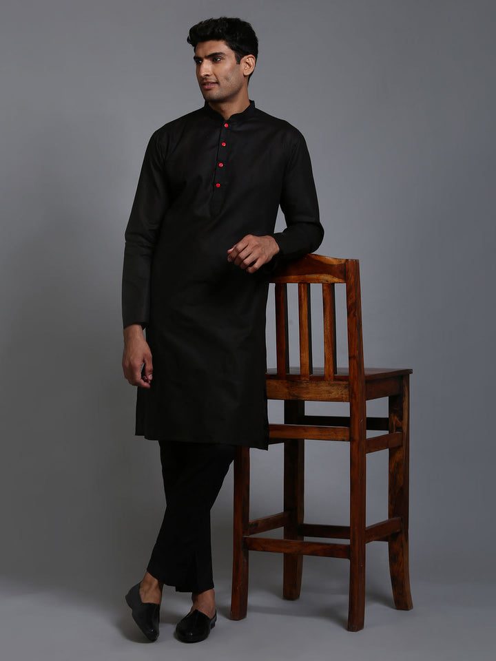 VM BY VASTRAMAY Men's Black Kurta And Pant Set