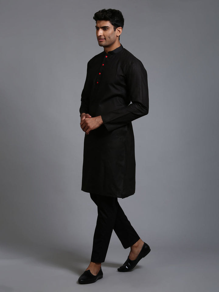 VM BY VASTRAMAY Men's Black Kurta And Pant Set