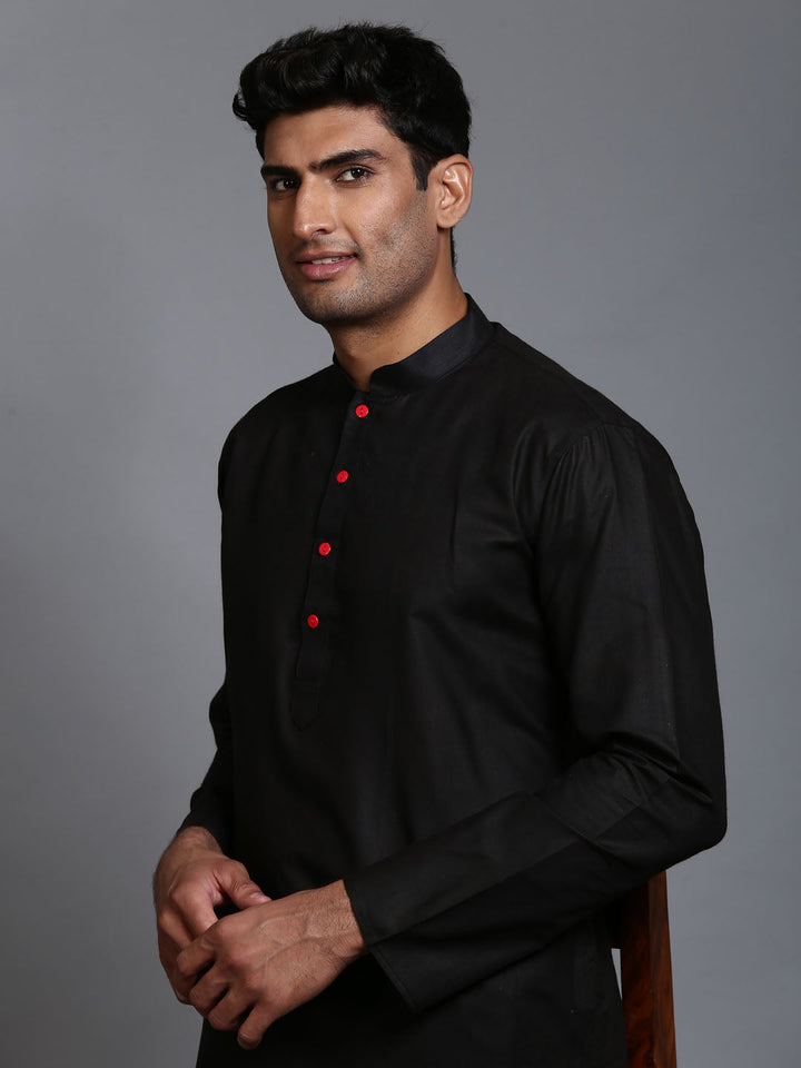 VM BY VASTRAMAY Men's Black Kurta And Pant Set