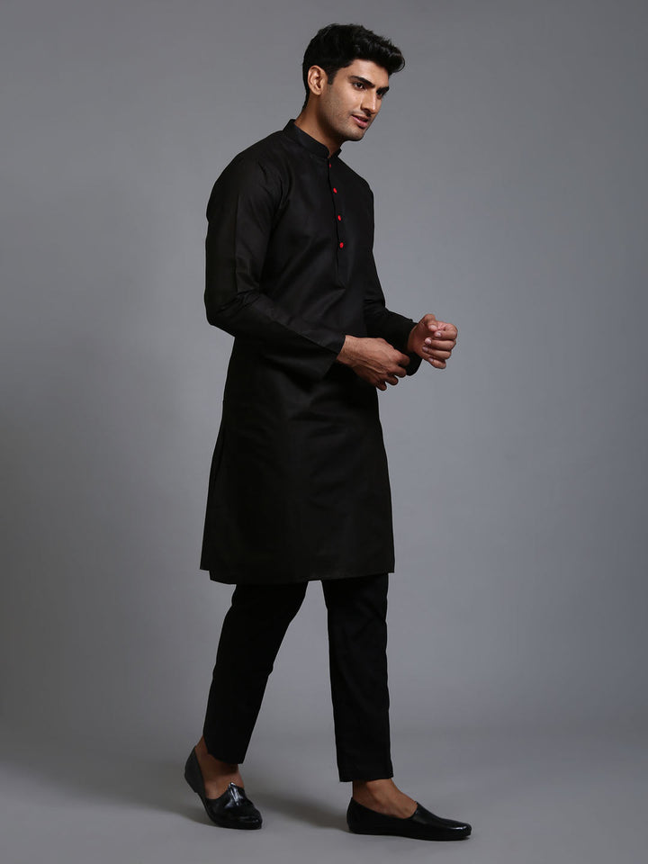 VM BY VASTRAMAY Men's Black Kurta And Pant Set