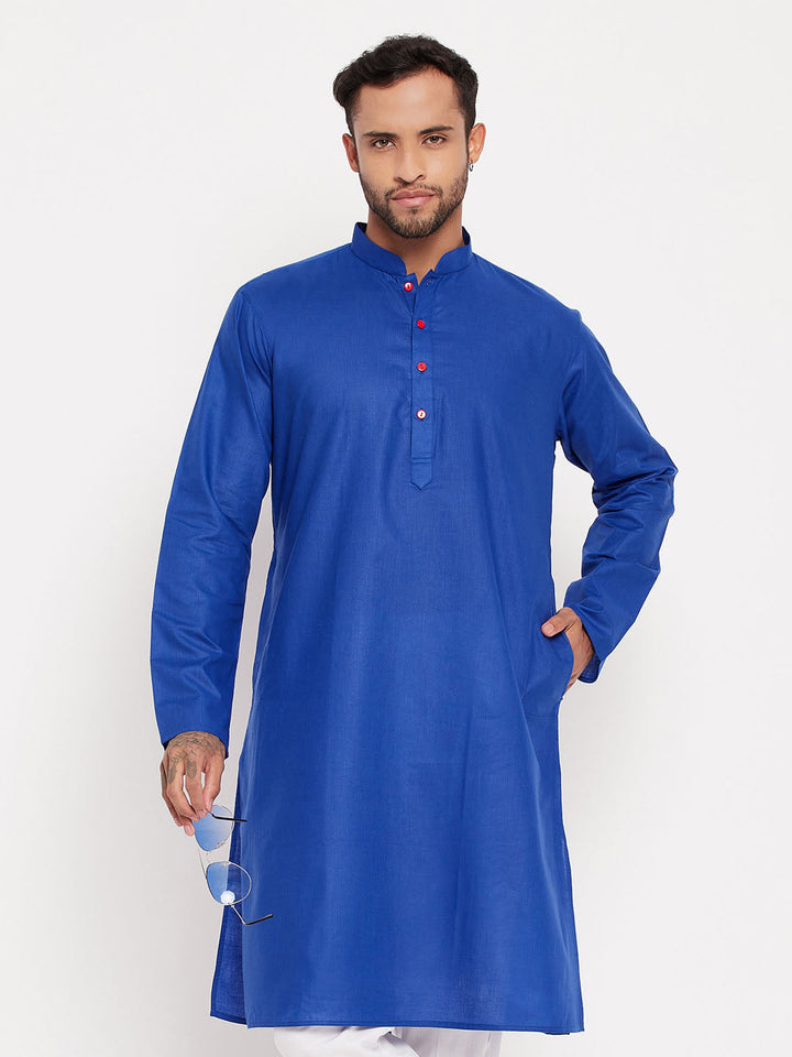 VM BY VASTRAMAY Men's Blue Cotton Kurta