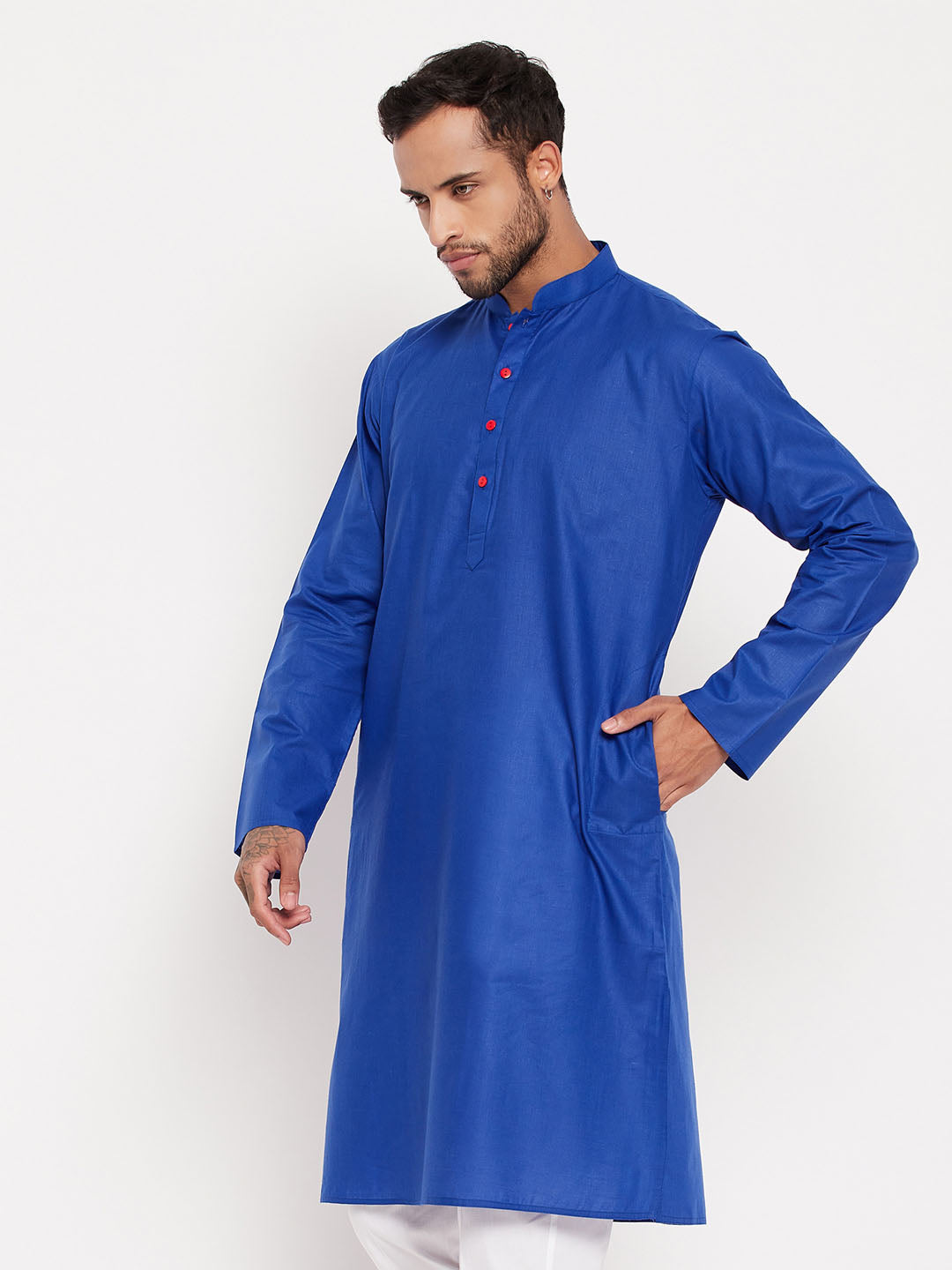 VM BY VASTRAMAY Men's Blue Cotton Kurta