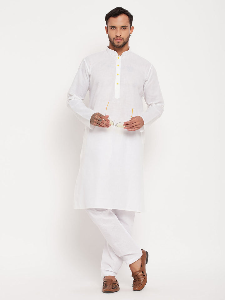 VM BY VASTRAMAY Men's Cream Cotton Kurta And White Pyjama Set