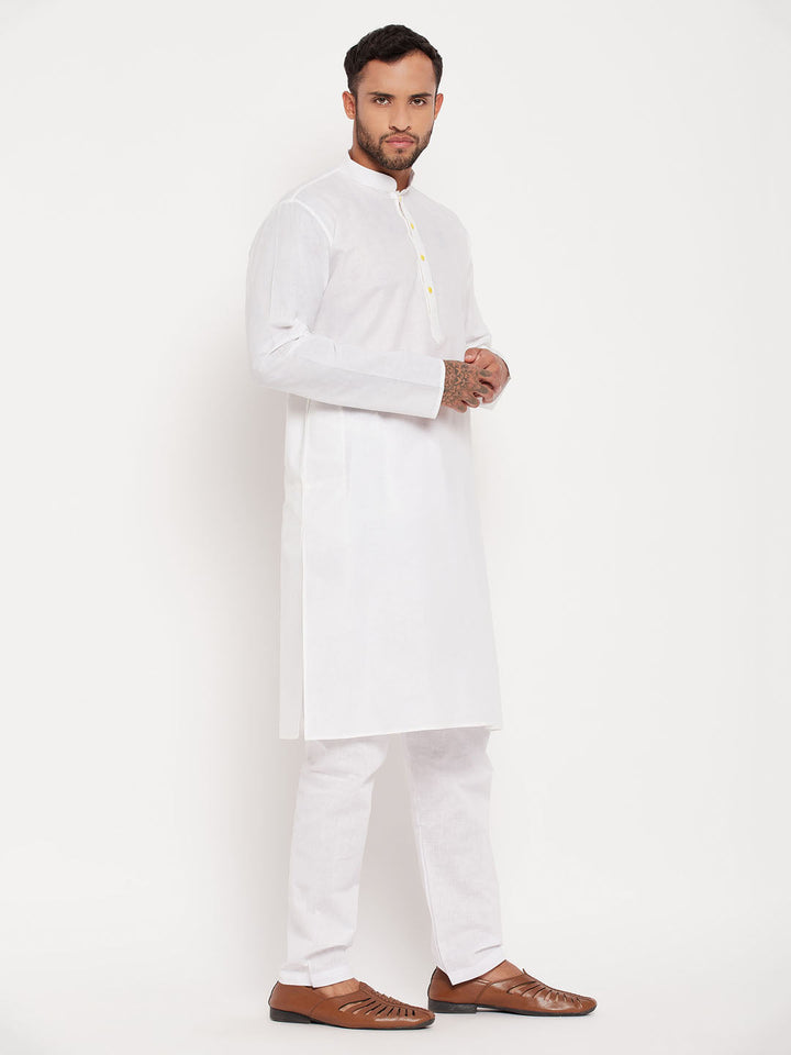 VM BY VASTRAMAY Men's Cream Cotton Kurta And White Pyjama Set