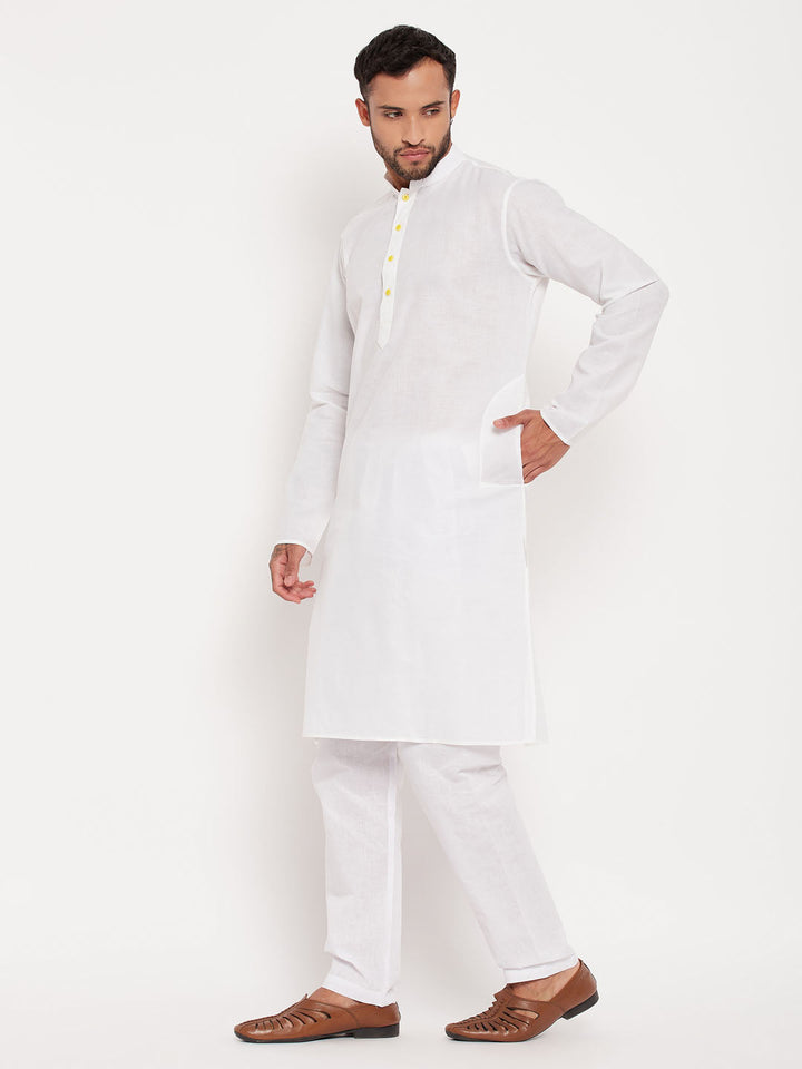 VM BY VASTRAMAY Men's Cream Cotton Kurta And White Pyjama Set