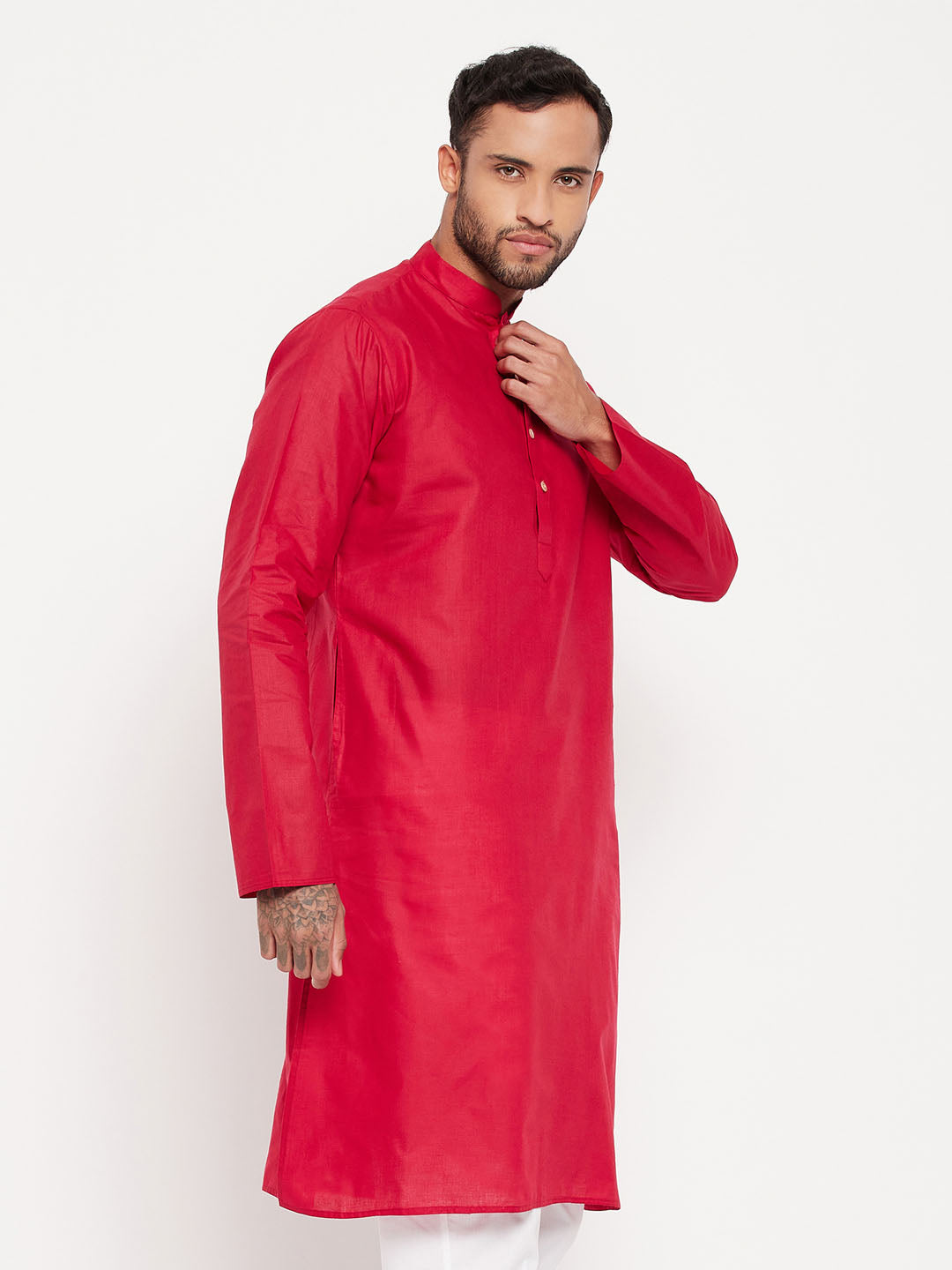 VM BY VASTRAMAY Men's Maroon Cotton Kurta