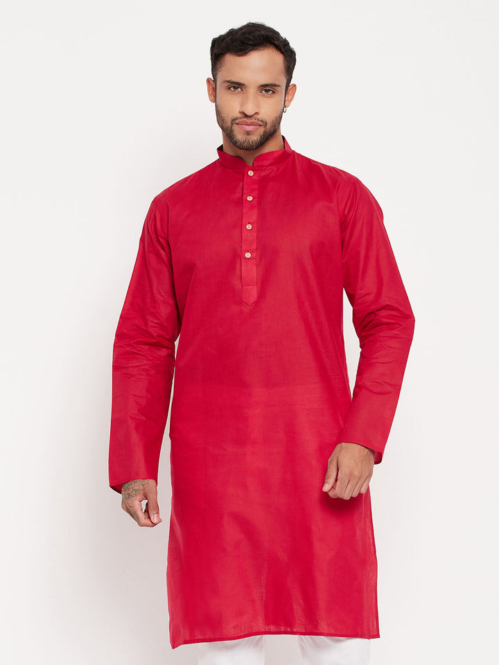 VM BY VASTRAMAY Men's Maroon Cotton Kurta