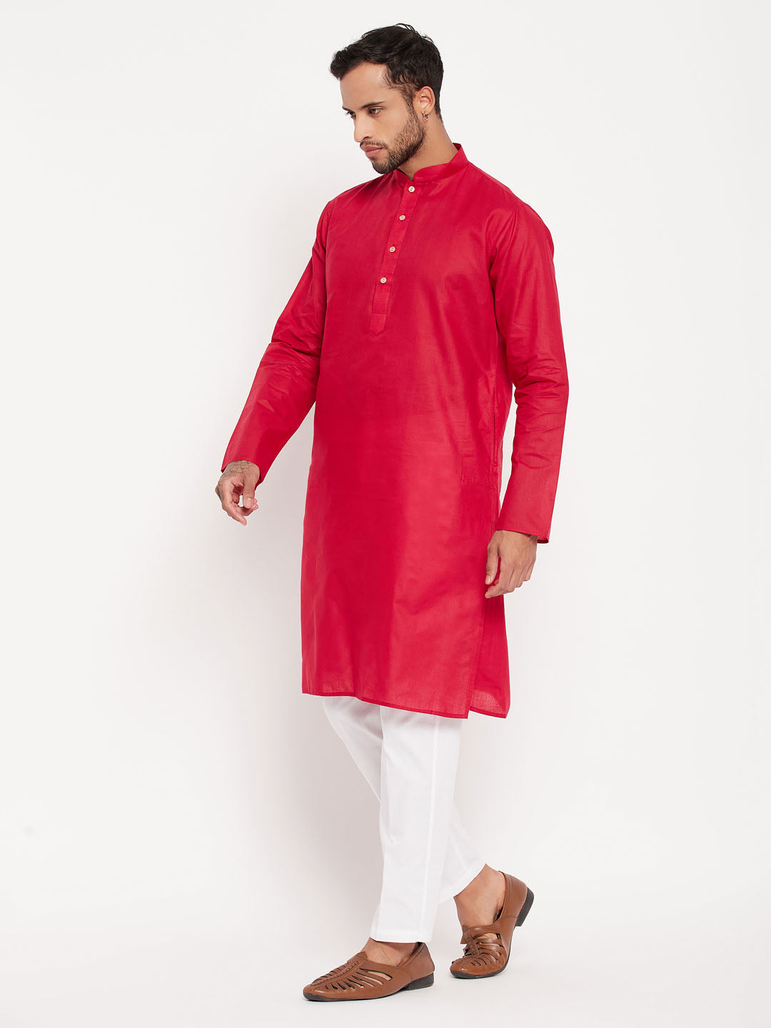 VM By VASTRAMAY Men's Maroon Kurta And White Pant Style Pyjama Set