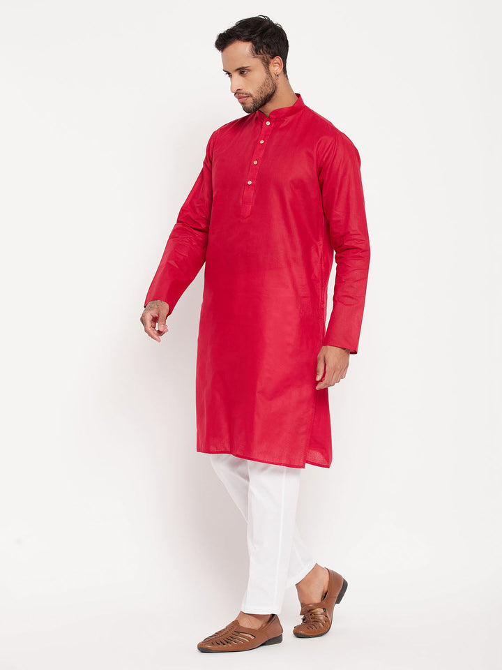 VM By VASTRAMAY Men's Maroon Kurta And White Pant Style Pyjama Set