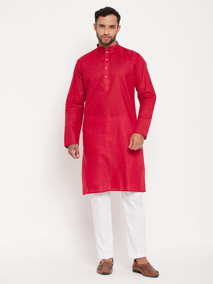 VM By VASTRAMAY Men's Maroon Kurta And White Pant Style Pyjama Set