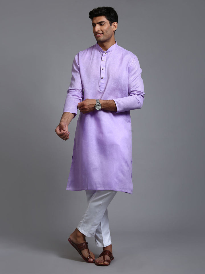 VM BY VASTRAMAY Men's Purple Cotton Kurta with Pant Set