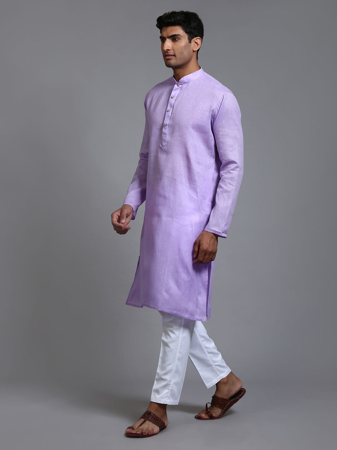 VM BY VASTRAMAY Men's Purple Cotton Kurta with Pant Set