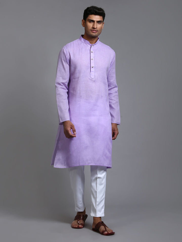 VM BY VASTRAMAY Men's Purple Cotton Kurta with Pant Set