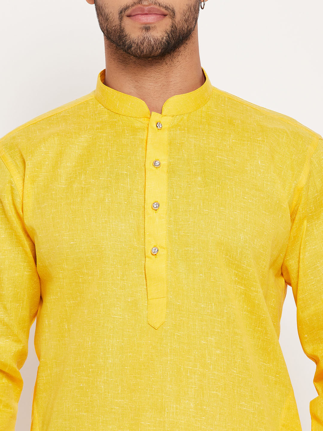 VM BY VASTRAMAY Men's Yellow Cotton Kurta And White Pyjama Set