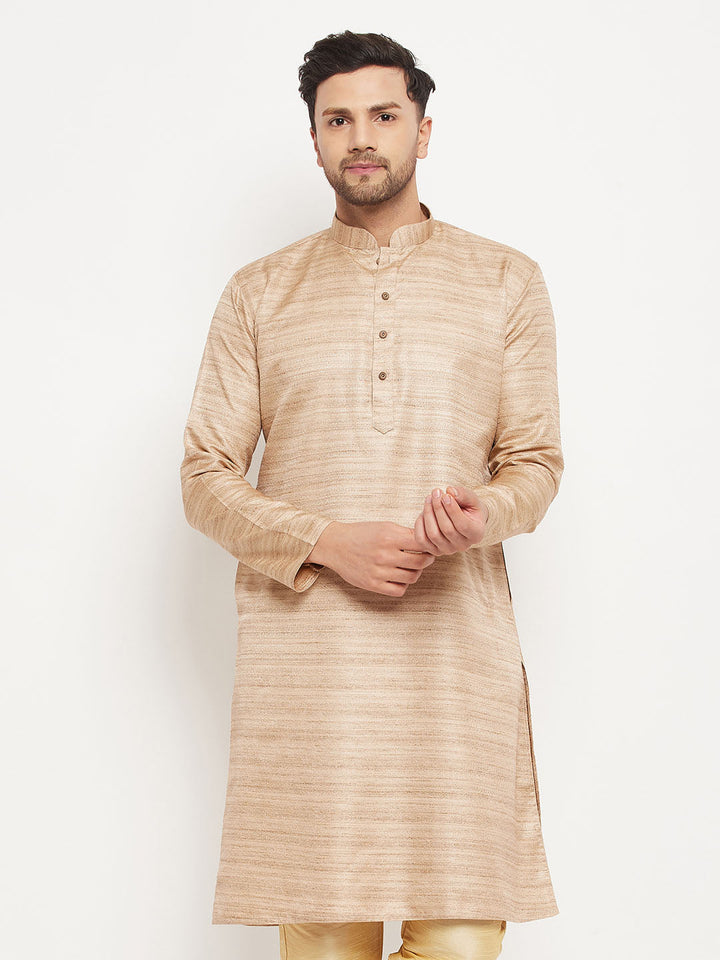 VM BY VASTRAMAY Men's Beige Silk Blend Kurta