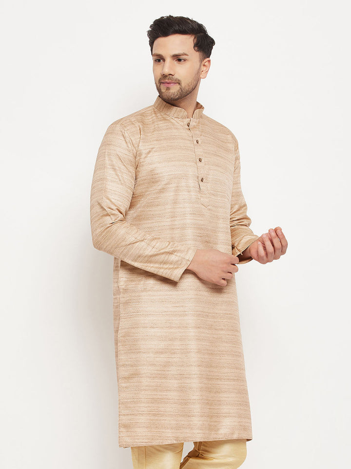 VM BY VASTRAMAY Men's Beige Silk Blend Kurta