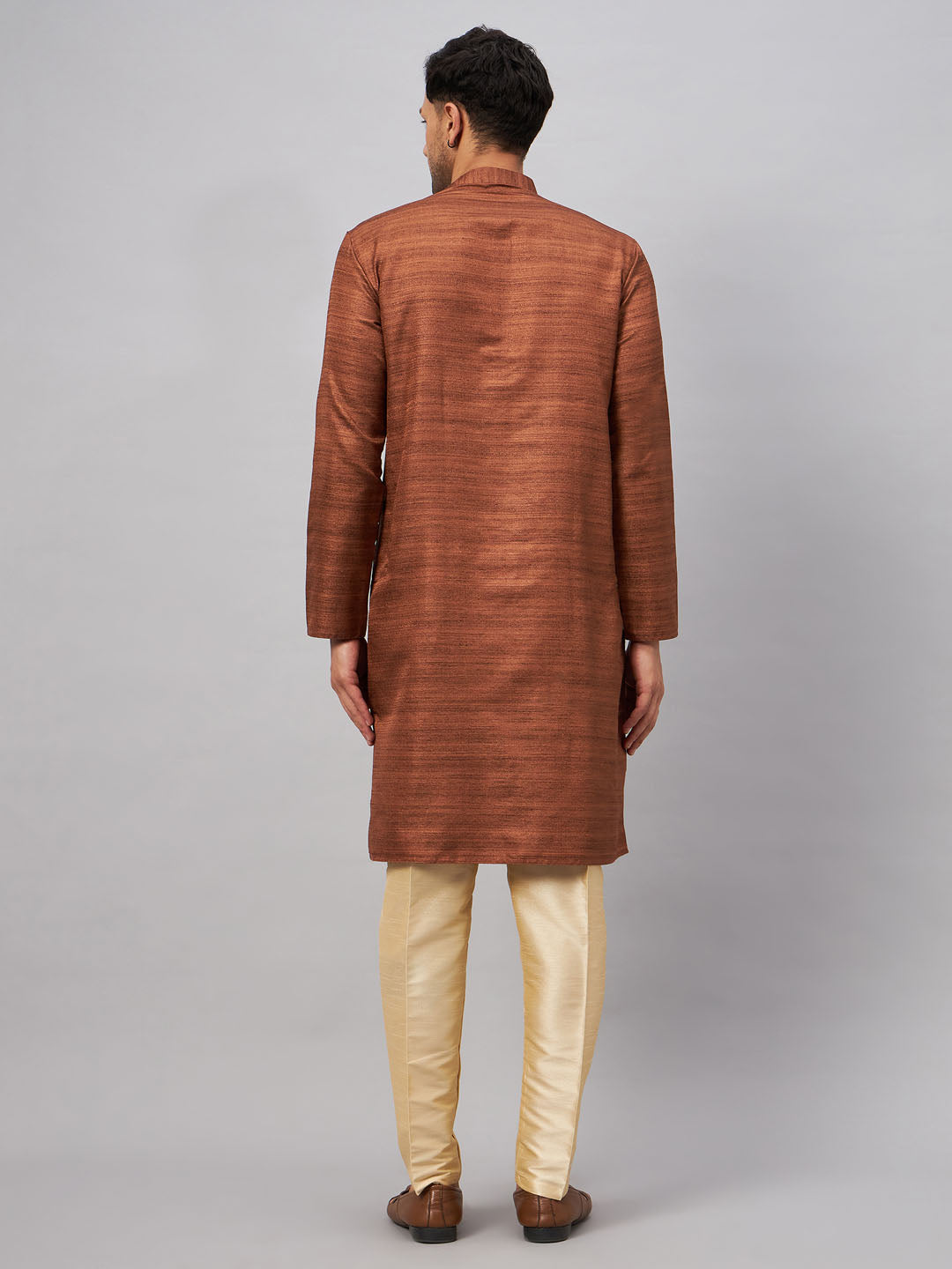 VM BY VASTRAMAY Men's Coffee Kurta And Gold Pant Set, traditional Indian ethnic wear for men, perfect for special occasions and festivities