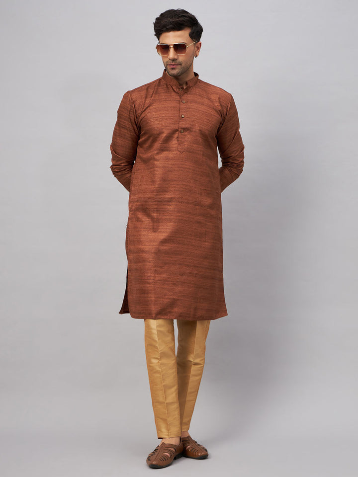 Sophisticated VM BY VASTRAMAY Men's Coffee Kurta And Rose Gold Pant Set for religious ceremonies