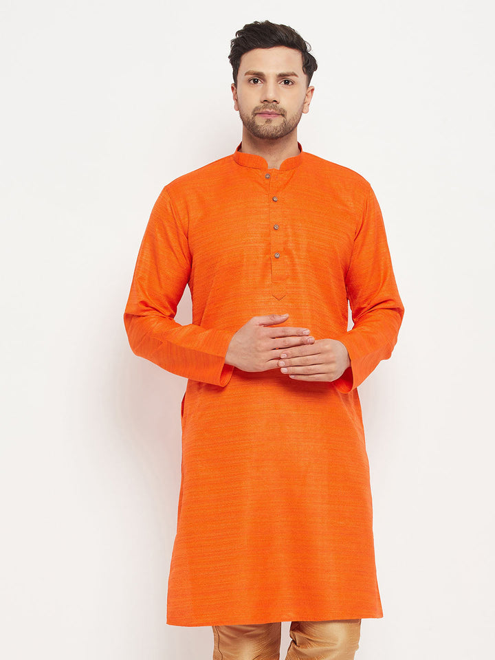 VM BY VASTRAMAY Men's Orange Silk Blend Kurta