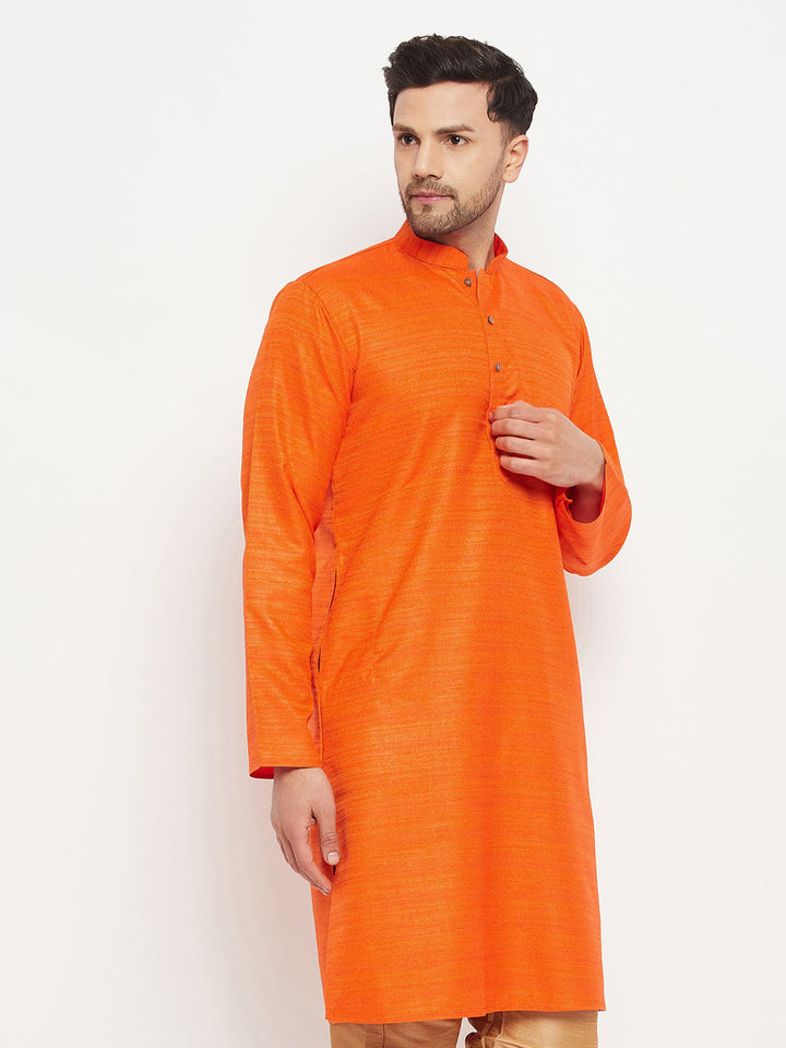 VM BY VASTRAMAY Men's Orange Silk Blend Kurta