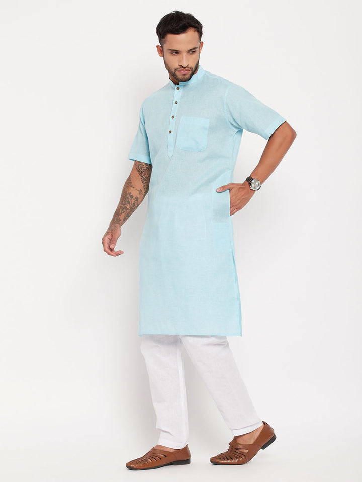 VM By VASTRAMAY Men's Blue Solid Kurta