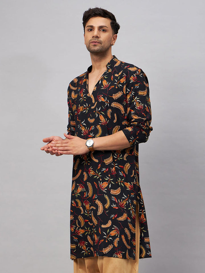 VM BY VASTRAMAY Men's Black Printed Kurta