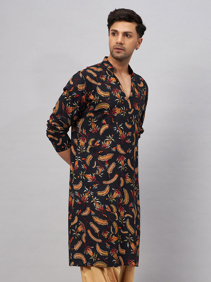 VM BY VASTRAMAY Men's Black Printed Kurta