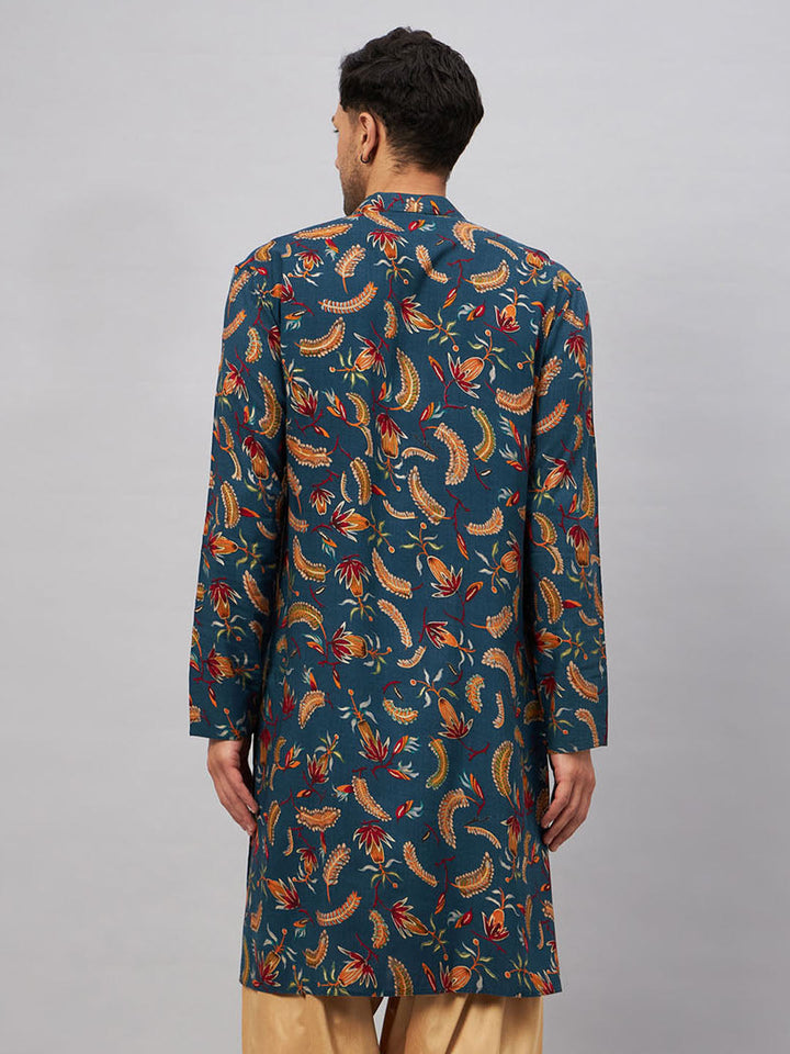  Casual and Elegant Blue Kurta with Traditional Indian Print