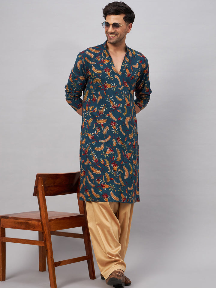  Elegant and stylish VM BY VASTRAMAY Men's Blue Printed Kurta for special occasions